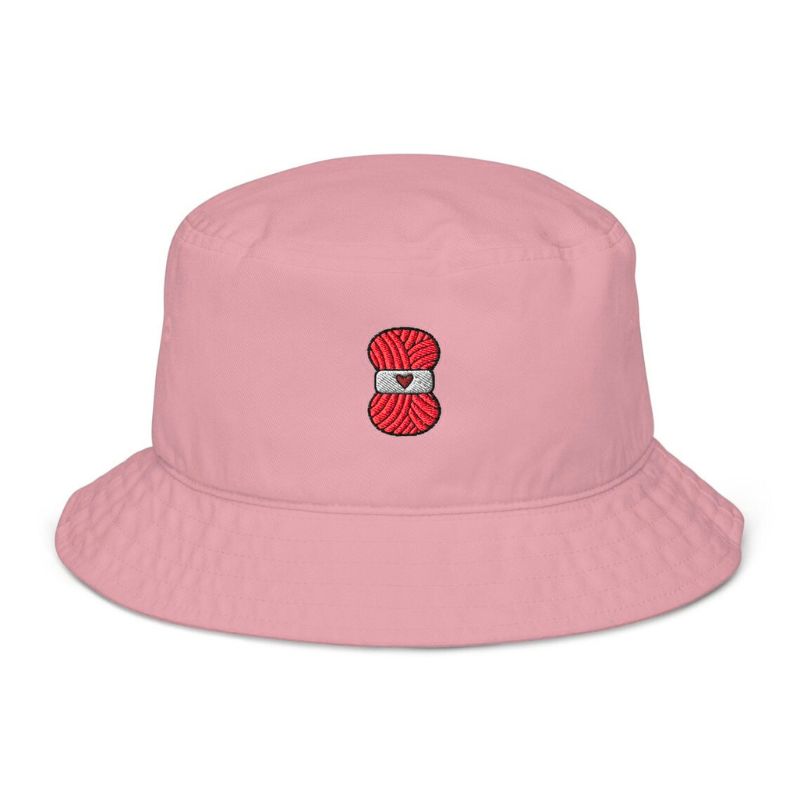 Bucket Hat Ball of Wool Themed Embroidery Pink