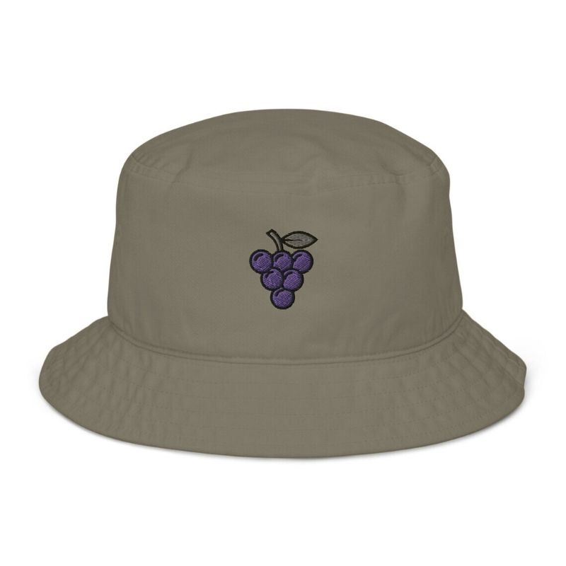 Bucket Hat Grapes Embroidery Grey