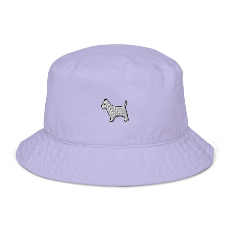 Bucket Hat West Highland White Terrier Dog Embroidery Purple