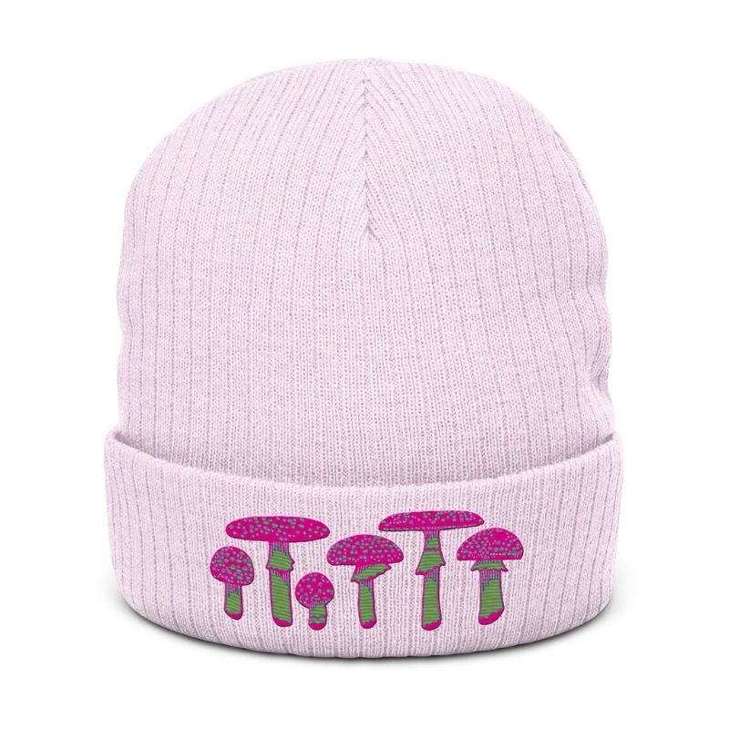 Mushroom Embroidery Pink Cute Beanie