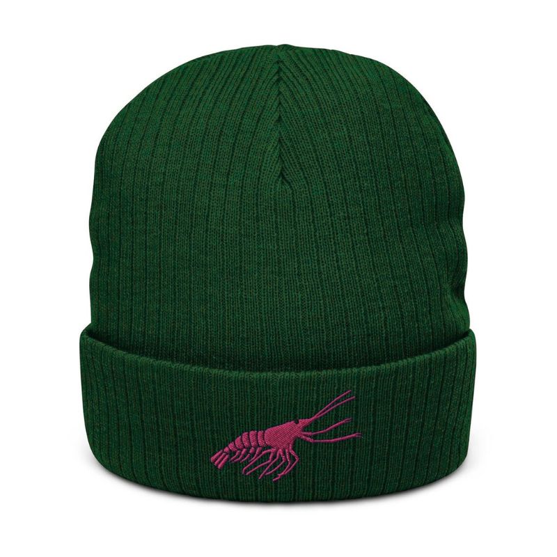 Shrimp Embroidery Green Cute Beanie